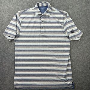 Johnnie O Polo Shirt Mens Small Blue White Stripe Performance Stretch Golf Troon